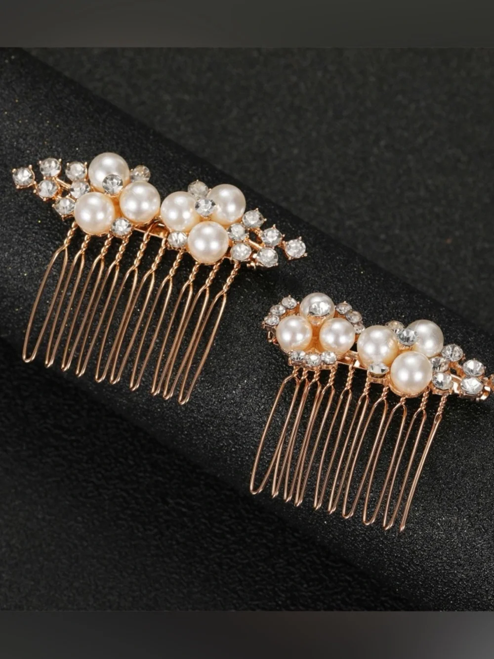 Anthropologie Rose Gold Pearl & Crystal Bridal Hair Combs